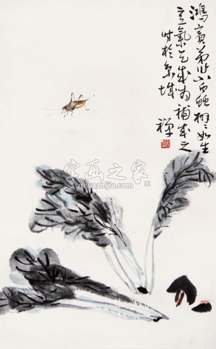 李苦禅许鸿宾白菜蝈蝈镜框设色纸本字画之家