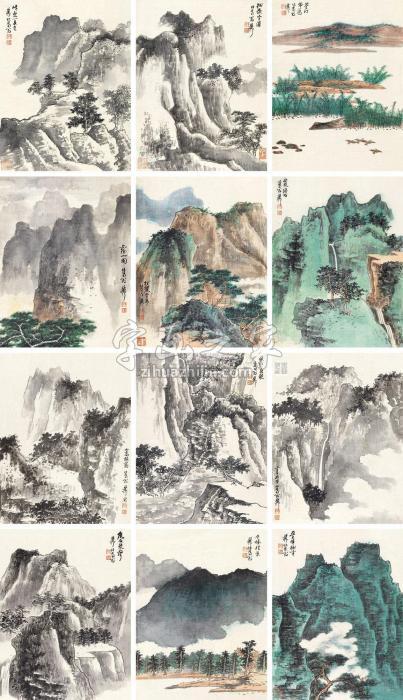 谢稚柳山水十二景册页（十二开）纸本字画之家