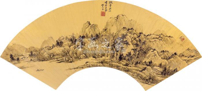 姚允在秋山清远扇面水墨笺本字画之家