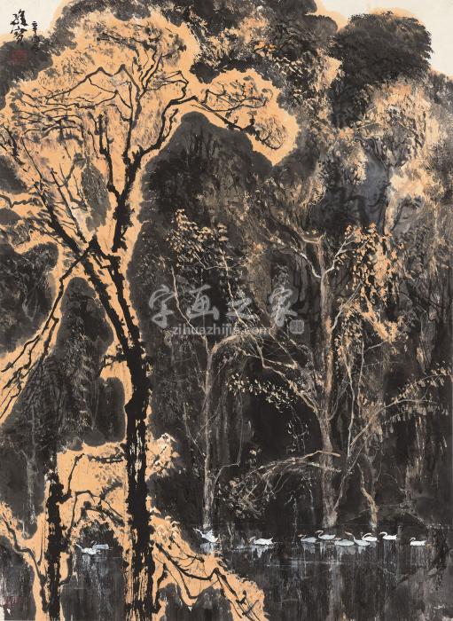 王维宝辛酉（1981年）作湖光秋色镜心纸本字画之家
