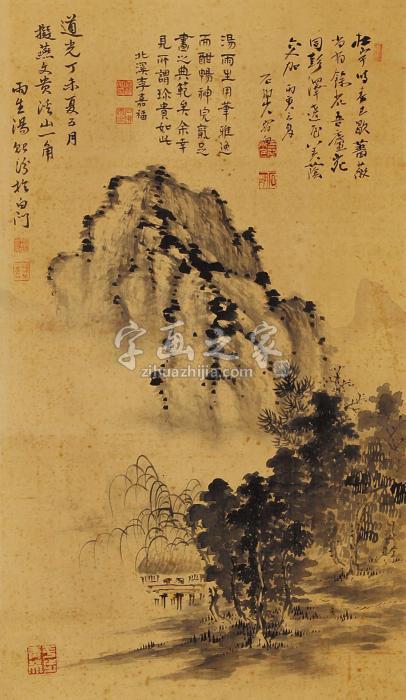 汤贻汾山水立轴绢本字画之家