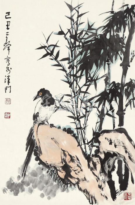 孙其峰2009年作竹鸟图托片设色纸本字画之家