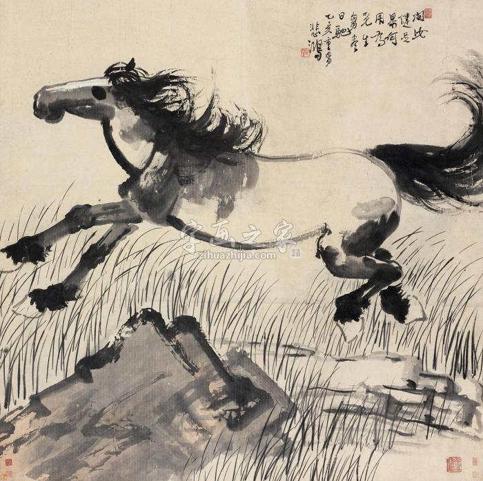 徐悲鸿1935年作奔马图立轴水墨纸本字画之家