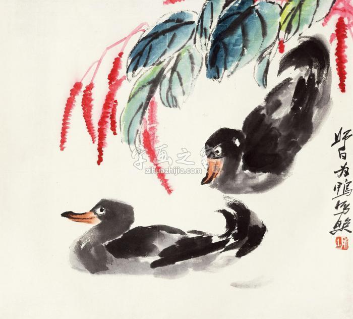 娄师白红蓼双鸭立轴设色纸本字画之家