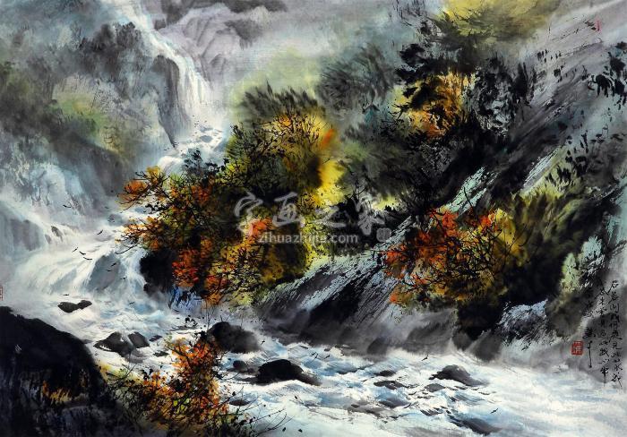 冯骥才心中山水硬卡设色纸本字画之家