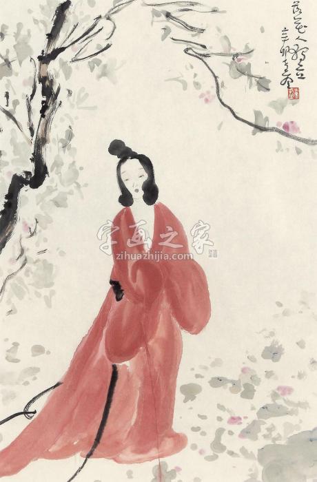 李孝萱2011年作落花仕女镜框设色纸本字画之家