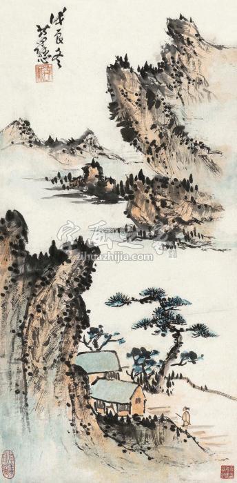 萧愻戊辰（1928）年作秋山隐居图立轴设色纸本字画之家