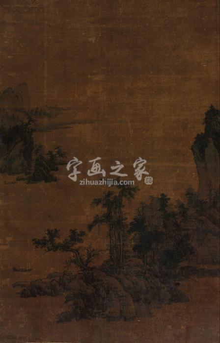 佚名远水归舟立轴水墨绢本字画之家
