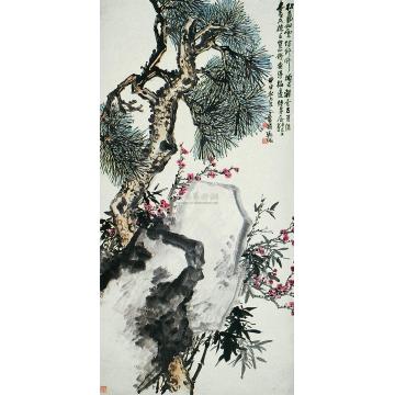 吴征《松竹梅石》立轴字画之家