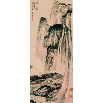 张大千1945年作黄山蒲团松立轴字画之家