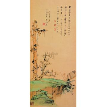 张大千1934年作仿盛懋山水立轴