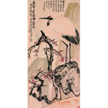 王震1928年作鹤守梅花立轴字画之家