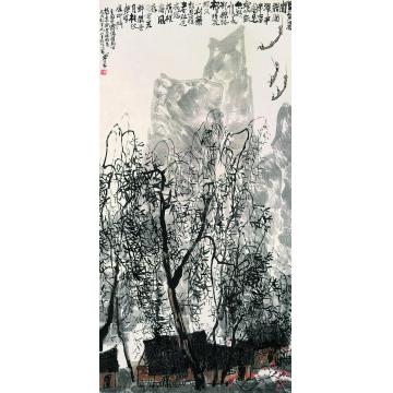 李华生1983年山村-陆游诗意立轴字画之家