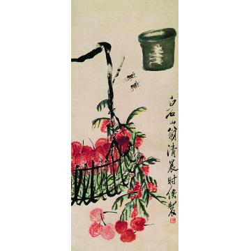 齐白石荔枝蟋蟀立轴字画之家