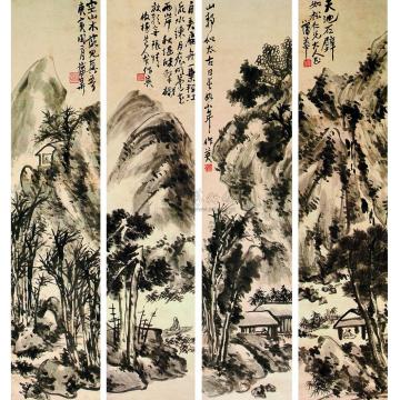 蒲华1890年作山水（四幅）立轴