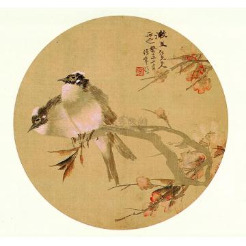 任伯年桃花白头镜片