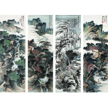 萧愻山水人物四屏字画之家