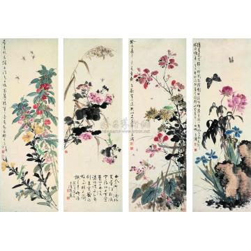 王雪涛花卉草虫四屏