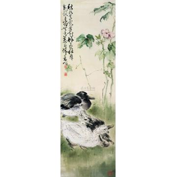 高奇峰芙蓉群鸭立轴字画之家