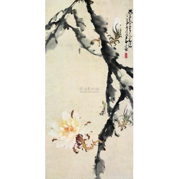 赵少昂昙花螳螂立轴字画之家