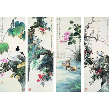 颜伯龙花鸟四屏