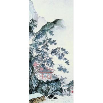 溥儒松亭听瀑镜心