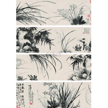 王铎1643年作芝兰竹石图手卷字画之家