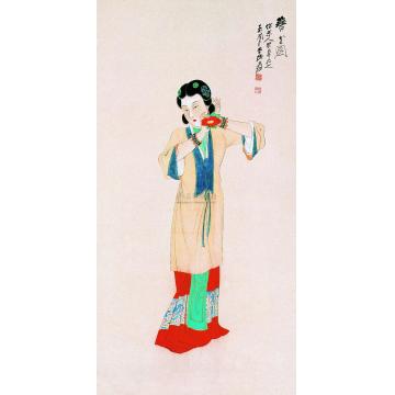张大千一九四七年作簪花图立轴