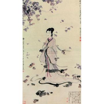 傅抱石秋庭闲步镜心