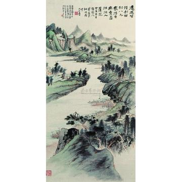 张大千仿石涛青绿山水立轴字画之家