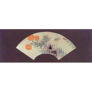 任薰花卉草虫扇面