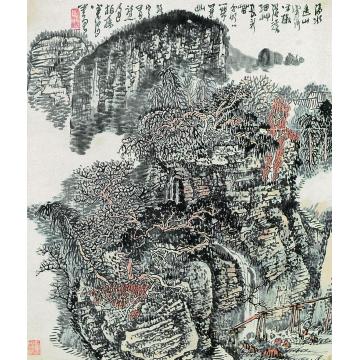 黄秋园诗人寻幽过板桥立轴