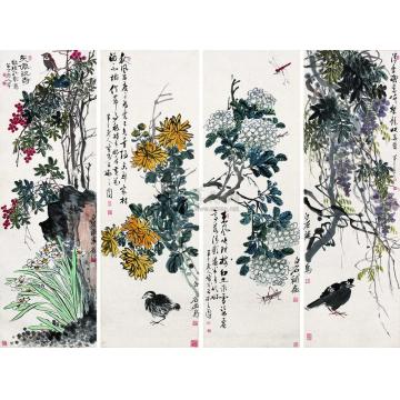 齐白石陈半丁花鸟四屏