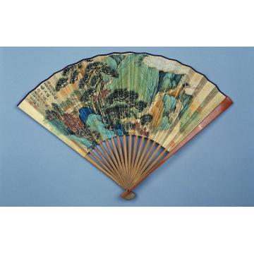 吴华源秋山萧寺图扇面