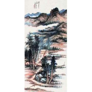 张大千一九四八年作溪岸闲居立轴