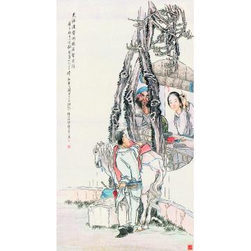 钱慧安虬髯客与红拂女立轴