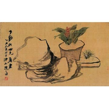 赵之谦盆花苍石立轴字画之家