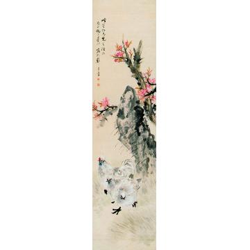 倪涛桃花双鸡屏字画之家