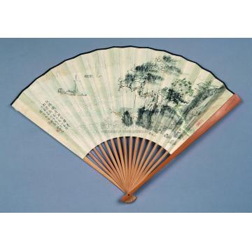 钱松嵒1946年作风雨归帆图扇面