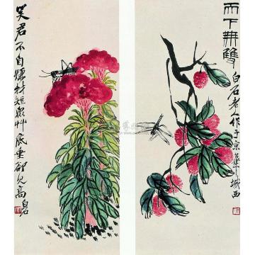 齐白石花卉（两幅）立轴