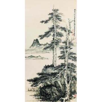 张大千一九六○年作双松平远图立轴字画之家