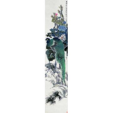 任伯年牡丹孔雀图轴
