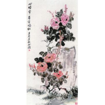 朱屺瞻四季娇红图轴