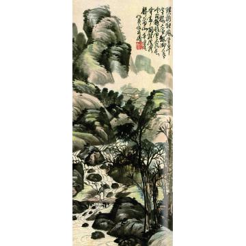 蒲华琪树秋风图轴