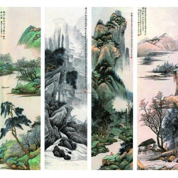 吴谷祥四季山水图四屏字画之家