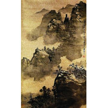 应野平乙丑（1985年）作山水镜心
