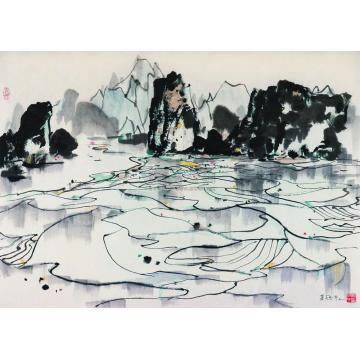 吴冠中1991年作桂林水田镜心