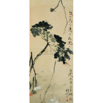 高剑父1934年作荷花蜻蜓立轴