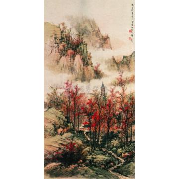 黄君璧1948年作秋山古寺立轴字画之家