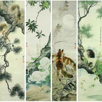 刘奎龄1944年作动物四屏